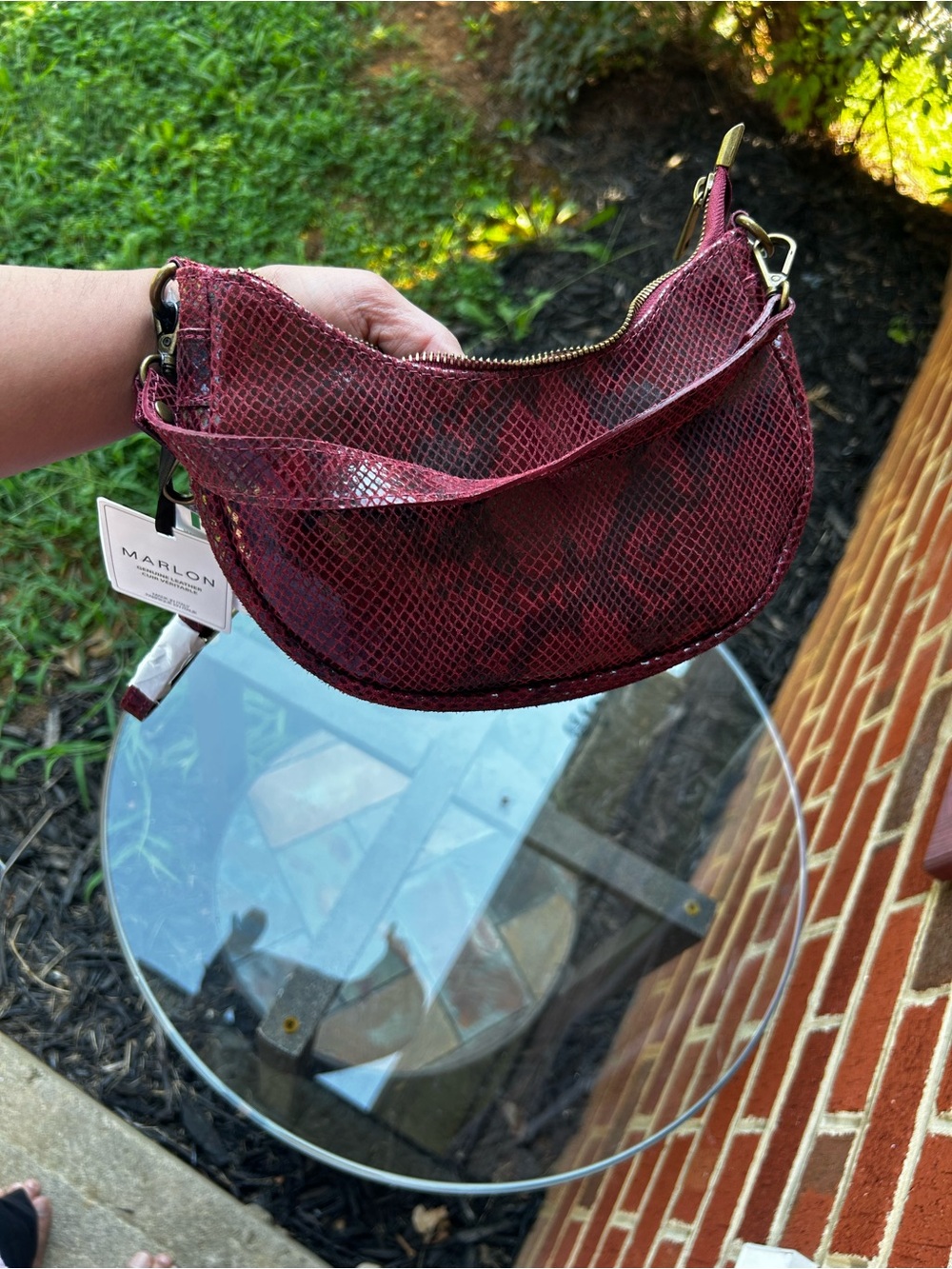 Red Snake-Texture Shoulder Bag - [Marlon ] genuine leather - Picture 4 of 7